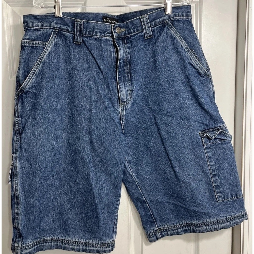 Vintage No‎ Boundaries Shorts Men 38 Denim Cargo Jorts Baggy Y2K Skate Cyber